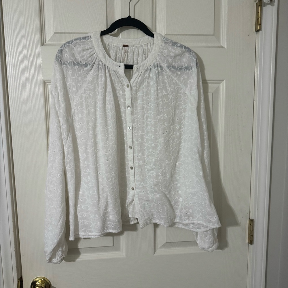 Free People White Embroidered Women's Top